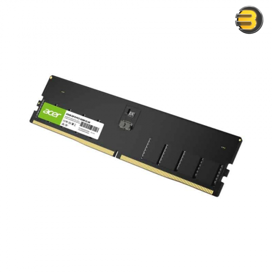 Acer UD200 16GB DDR5 4800MHz Desktop UDIMM RAM Acer UD200 16GB DDR5 UDIMM desktop memory module with JEDEC 4800MHz, on-die ECC, integrated PMIC and standard green/black PCB