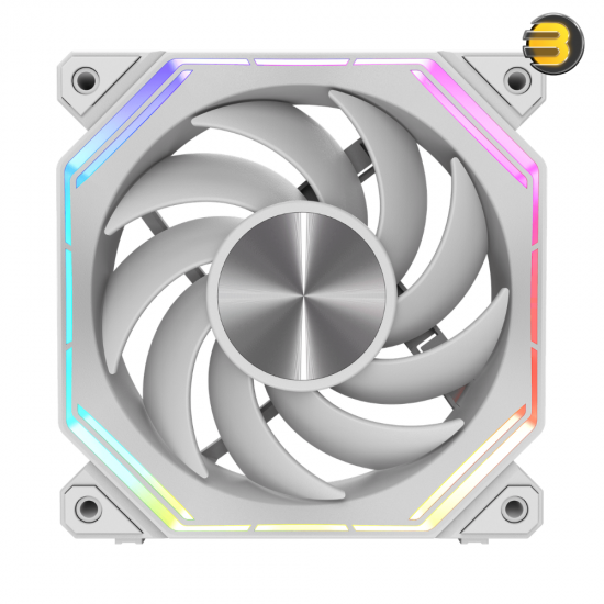 DarkFlash INF34 120mm RGB fan in white with anti-vibration mounts and hydro bearing