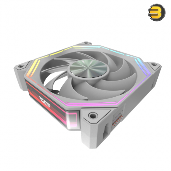 DarkFlash INF34 120mm RGB fan in white with anti-vibration mounts and hydro bearing
