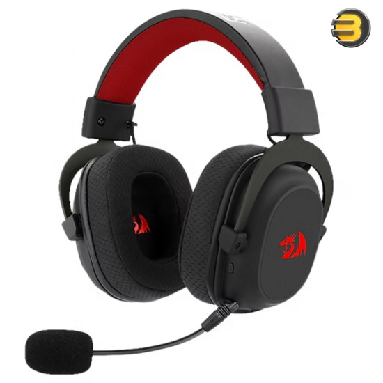 Redragon H510 PRO Zeus Pro triple-mode gaming headset in black with virtual 7.1 surround sound, 2.4GHz/Bluetooth/USB-C connectivity, detachable ANC boom mic and RGB earcup lighting