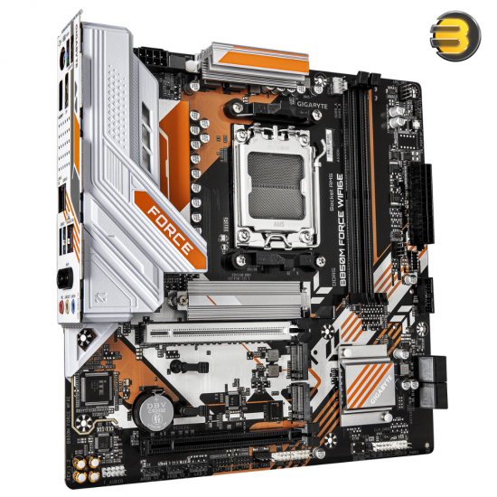 GIGABYTE B850M FORCE WIFI6E Micro ATX AM5 DDR5 Motherboard GIGABYTE B850M FORCE WIFI6E Micro ATX motherboard with AM5 socket, DDR5 slots, Wi-Fi 6E and rugged FORCE series design