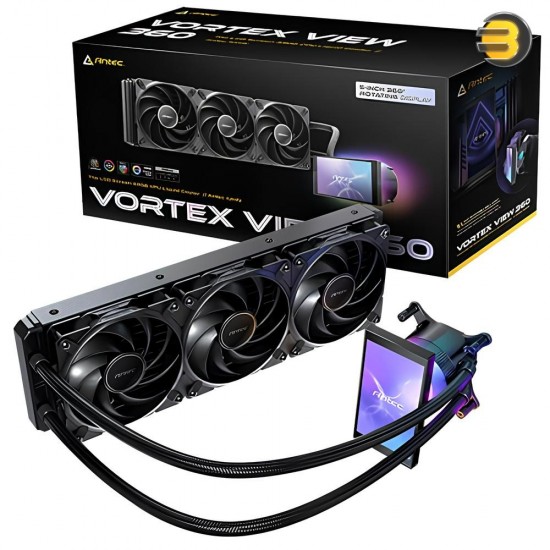 Antec Vortex View 360 ARGB Liquid CPU Cooler – Rotatable LCD Display