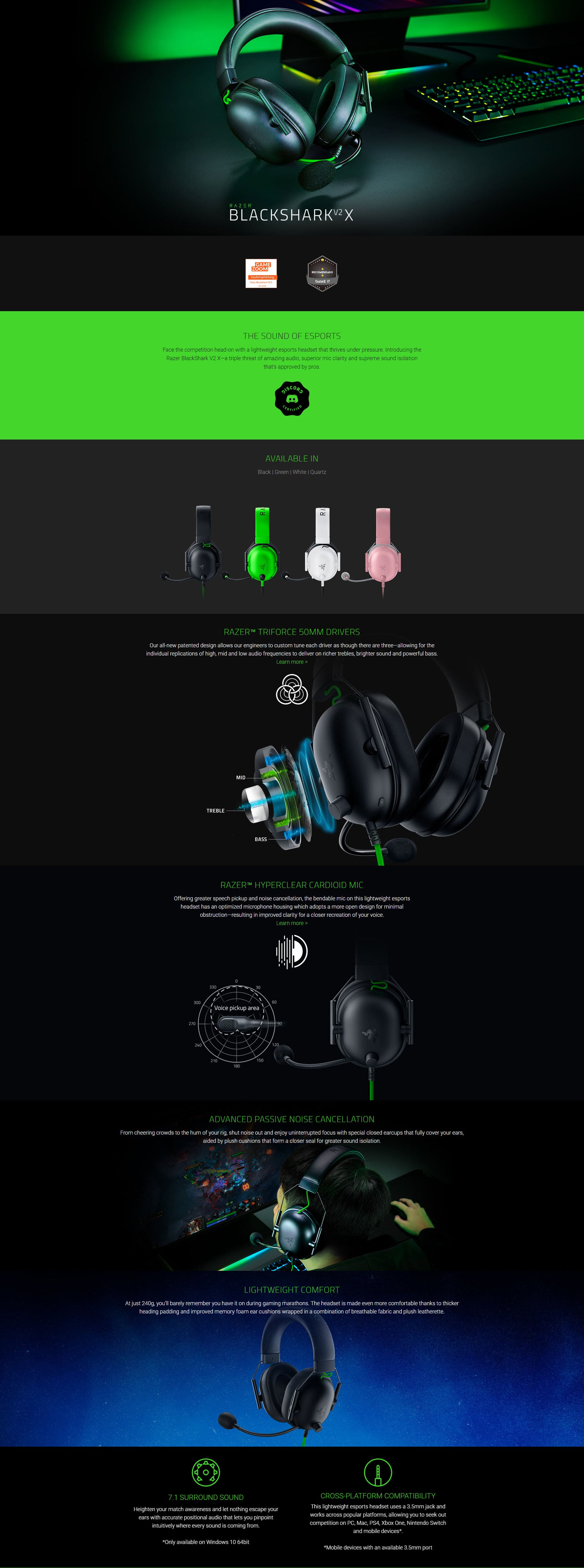 Razer BlackShark V2 X Gaming Headset: 7.1 Surround Sound - 50mm Drivers -  Memory Foam Cushion - For PC, PS4, PS5, Switch - 3.5mm Audio Jack - Black
